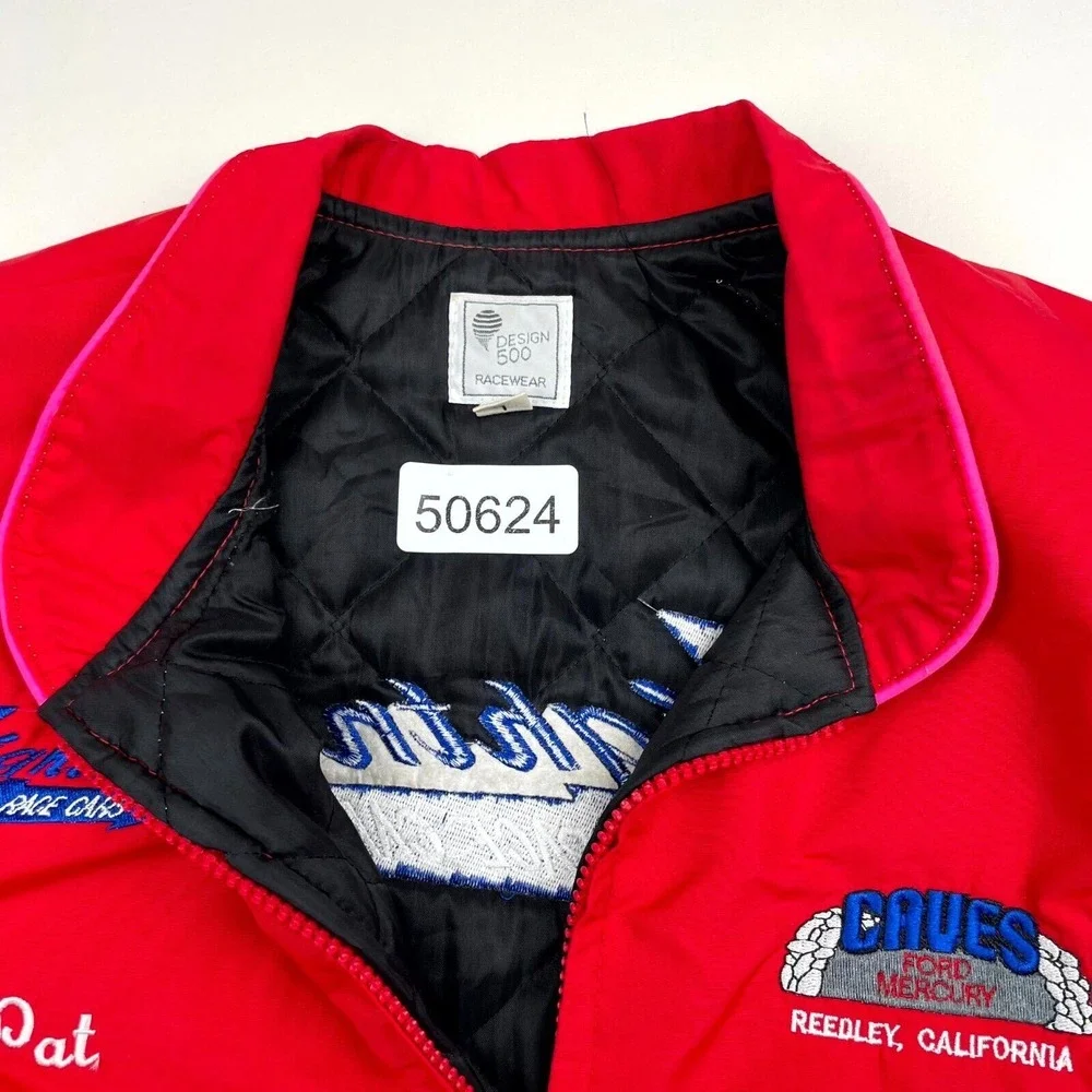 Vintage Lightning Race Cars Pat Design 500 Racewear Jacket Large Red Wrap Around